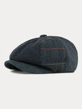 Retro Herringbone Patchwork Newsboy Cap