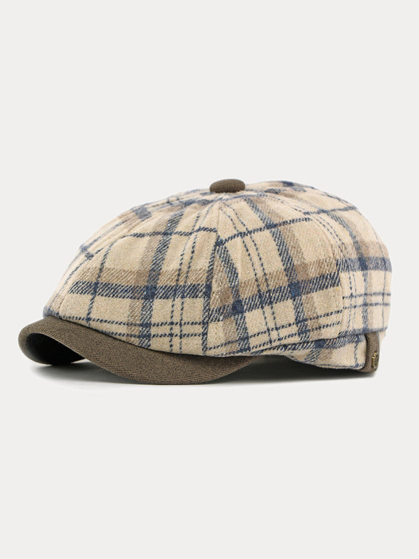 Vintage Plaid Warm Newsboy Cap