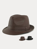 Vintage PU Leather Fedora Hat