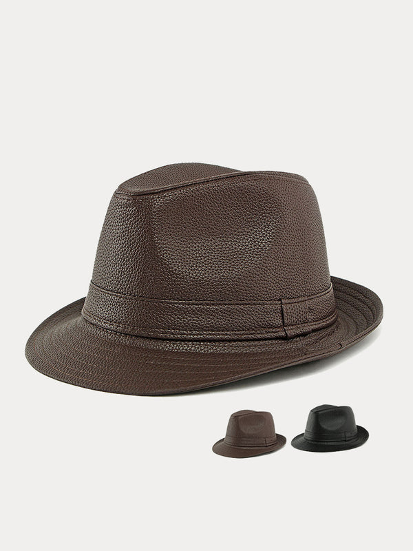 Vintage PU Leather Fedora Hat