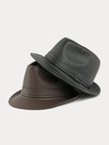 Vintage PU Leather Fedora Hat