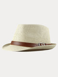 Stylish Buckled Leather Strap Fedora Hat