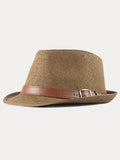 Stylish Buckled Leather Strap Fedora Hat