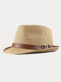 Stylish Buckled Leather Strap Fedora Hat