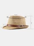 Stylish Buckled Leather Strap Fedora Hat