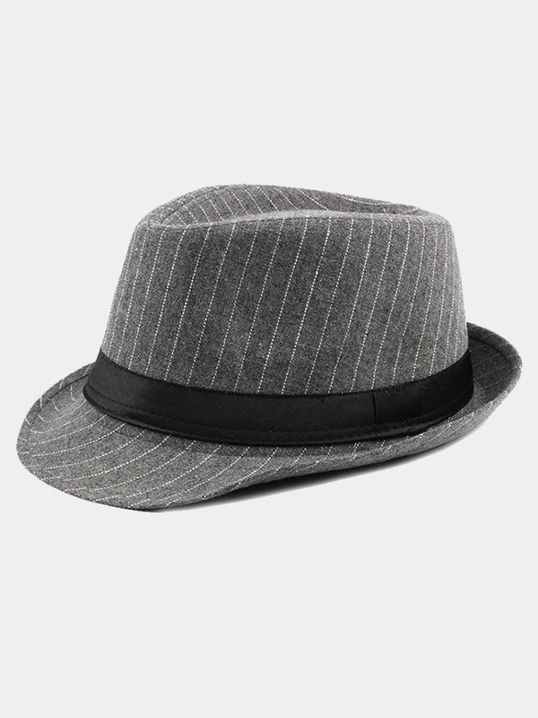 Classic Striped Wide Brim Fedora Hat