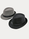 Classic Striped Wide Brim Fedora Hat