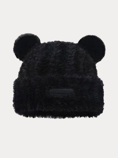 Fuzzy Bear Ears Knitted Beanie Hat – COOFANDY