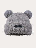 Fuzzy Bear Ears Knitted Beanie Hat
