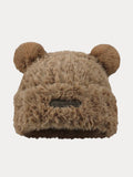 Fuzzy Bear Ears Knitted Beanie Hat