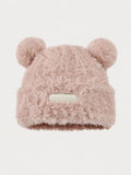 Fuzzy Bear Ears Knitted Beanie Hat