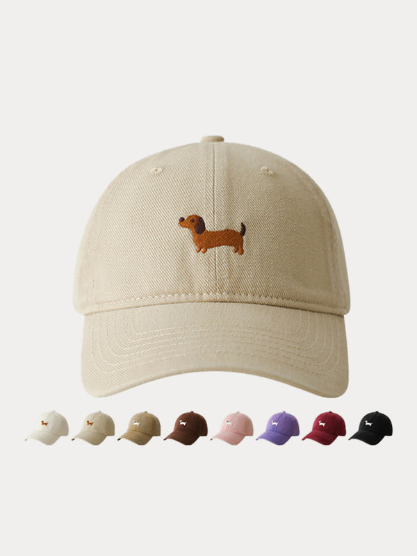 Casual Embroidered Sausage Dog Cotton Baseball Cap