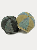 Bicolor Patchwork Washed Cotton Newsboy Cap