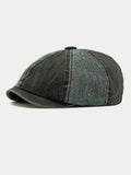 Bicolor Patchwork Washed Cotton Newsboy Cap