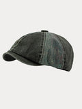 Bicolor Patchwork Washed Cotton Newsboy Cap
