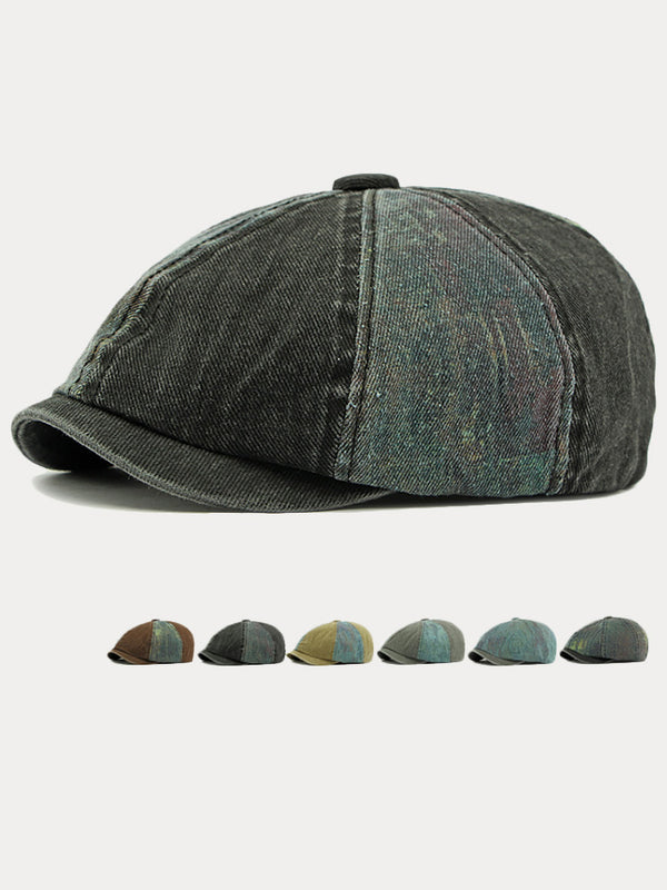 Bicolor Patchwork Washed Cotton Newsboy Cap