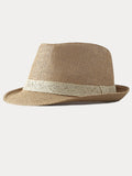 Classic Patchwork Band Panama Straw Fedora Hat