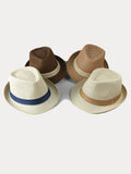 Classic Patchwork Band Panama Straw Fedora Hat