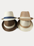 Classic Patchwork Band Panama Straw Fedora Hat