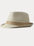 Classic Patchwork Band Panama Straw Fedora Hat