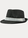 Classic Patchwork Band Panama Straw Fedora Hat
