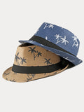 Vacation Coconut Tree Print Woven Straw Fedora Hat
