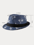 Vacation Coconut Tree Print Woven Straw Fedora Hat