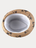 Vacation Coconut Tree Print Woven Straw Fedora Hat