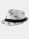 Vacation Coconut Tree Print Woven Straw Fedora Hat