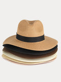 Wide Brim Sun Protection Woven Straw Fedora Hat