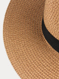 Wide Brim Sun Protection Woven Straw Fedora Hat