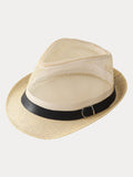 Hollow Weave Panama Fedora with Belt Buckle