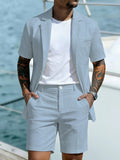 Summer Casual Textured Suit Blazer and Shorts Set