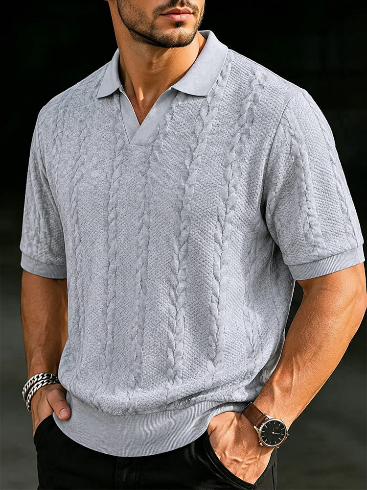 Men's Cable Knit Short Sleeve Polo Shirt – COOFANDY