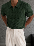 Knit Polo Shirt Short Sleeve Textured Cable