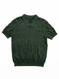 Knit Polo Shirt Short Sleeve Textured Cable