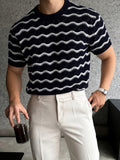 Sweater Wavy Scalloped Openwork Crew Neck Top
