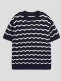 Sweater Wavy Scalloped Openwork Crew Neck Top