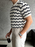 Sweater Wavy Scalloped Openwork Crew Neck Top
