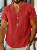 Short Sleeve Raw Edge Textured Double Gauze Casual Beach Tee