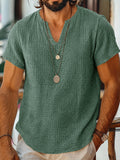 Short Sleeve Raw Edge Textured Double Gauze Casual Beach Tee