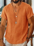 Short Sleeve Raw Edge Textured Double Gauze Casual Beach Tee