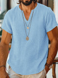 Short Sleeve Raw Edge Textured Double Gauze Casual Beach Tee