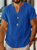 Short Sleeve Raw Edge Textured Double Gauze Casual Beach Tee