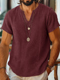 Short Sleeve Raw Edge Textured Double Gauze Casual Beach Tee