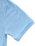 Short Sleeve Three-Button Placket Banded Collar Textured Grid Knit Casual Tee