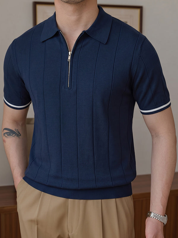 Cool-Touch Cotton Knit Vertical Stripe Short Sleeve