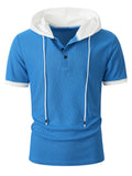Short Sleeve Contrast Waffle Knit Casual Drawstring Tee