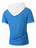 Short Sleeve Contrast Waffle Knit Casual Drawstring Tee