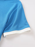 Short Sleeve Contrast Waffle Knit Casual Drawstring Tee